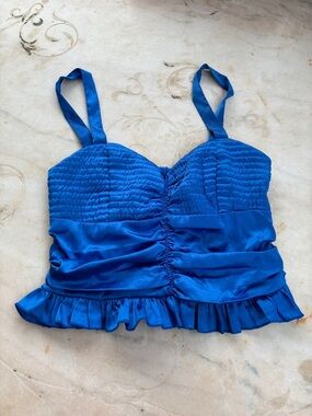 Blue Satin Ruffle Camisole Bog Collective Sz M
